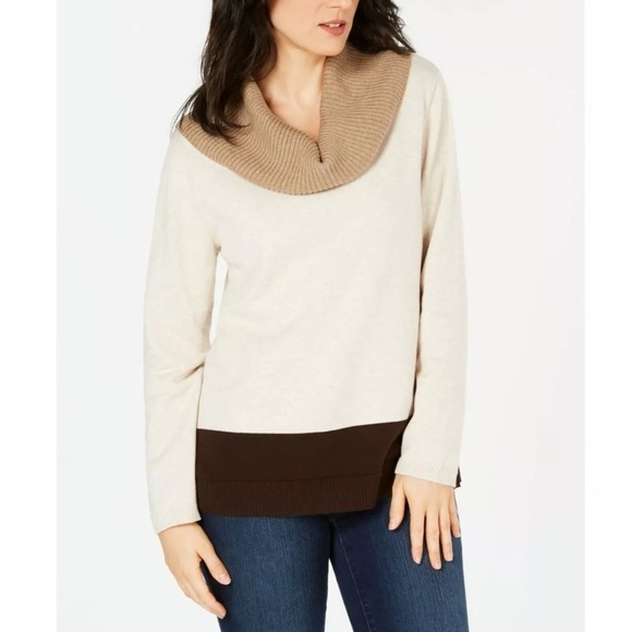 Karen Scott Sweaters - Karen Scott Womens Colorblock Cowl Neck Pullover Sweater, Beige, XX-Large NWT